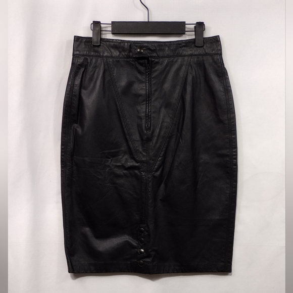 Vintage David Benjamin 100% Leather Pencil Skirt Women's 11 Black Boho Retro 90s - Picture 5 of 8